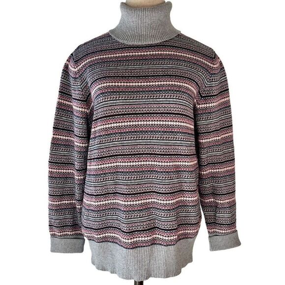 L.L Bean Womens MP Cotton Cashmere Fair Isle Turtleneck Sweater Cozy CabinCore - Picture 1 of 11
